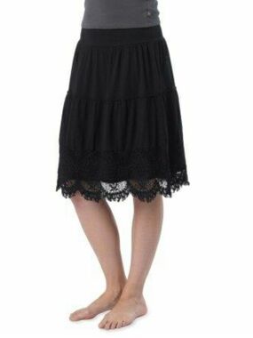 Prana Jenni Skirt Lace Trim Black Cotton Large Made in USA